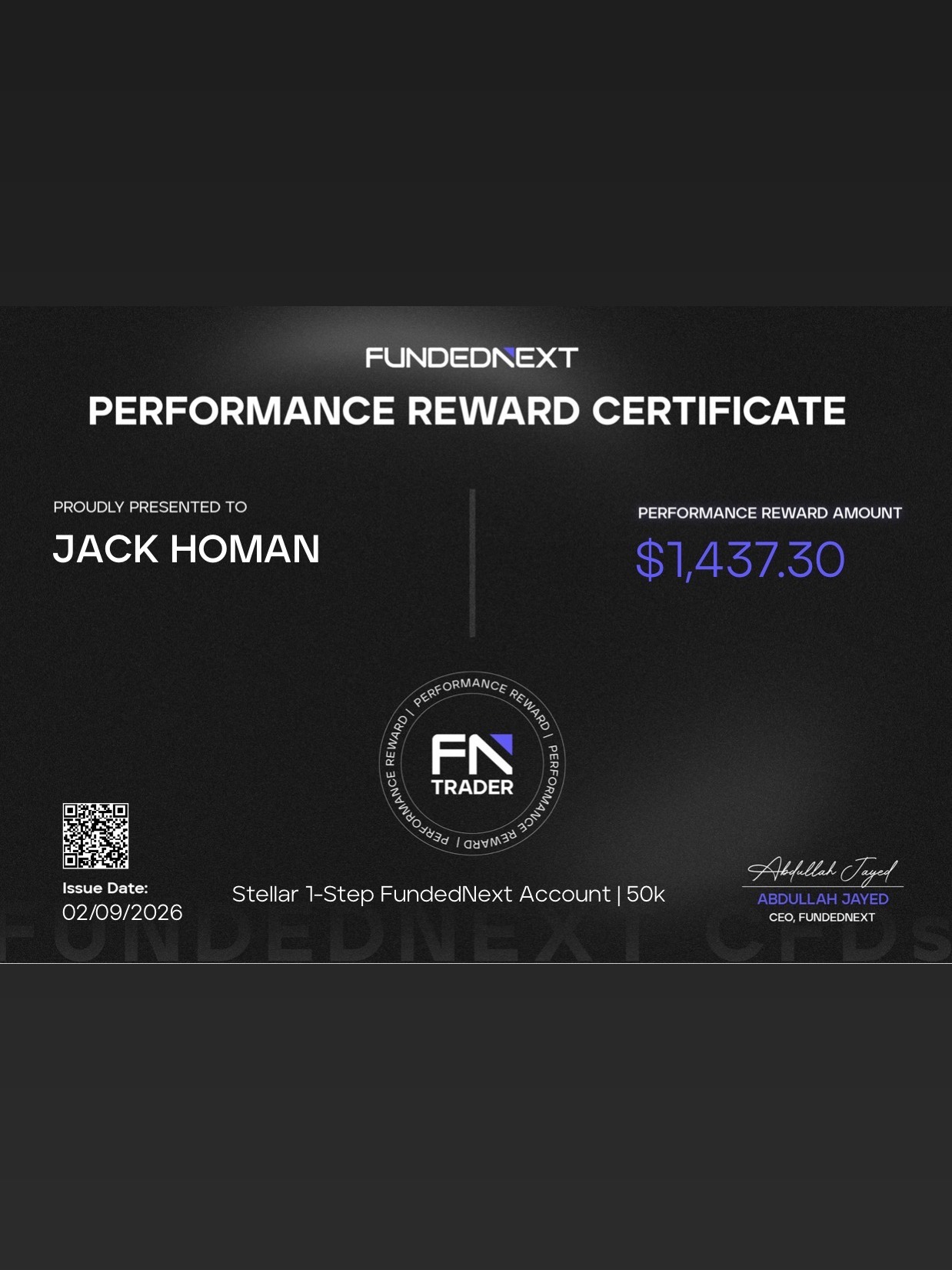 Jack Homan trading credential