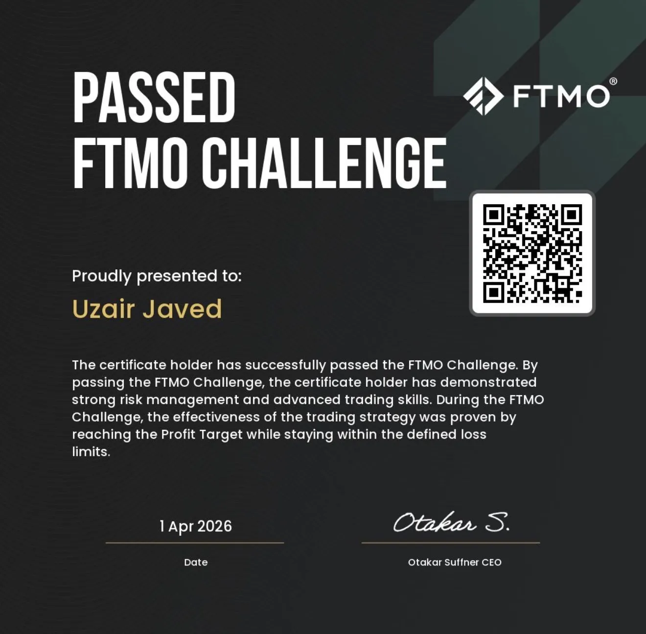 Funded trader certificate