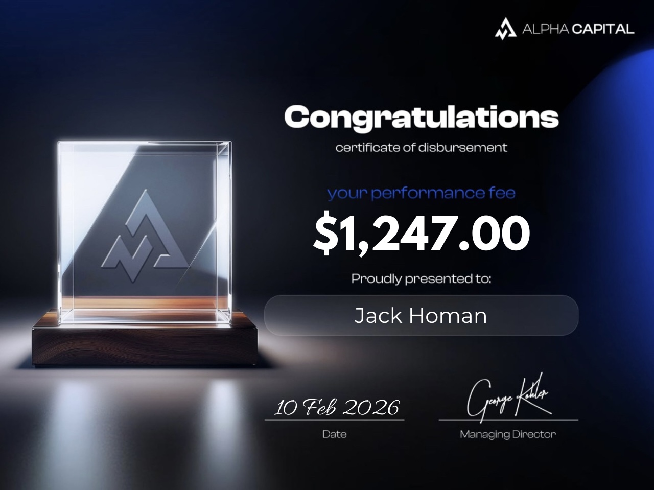 Jack Homan trading credential